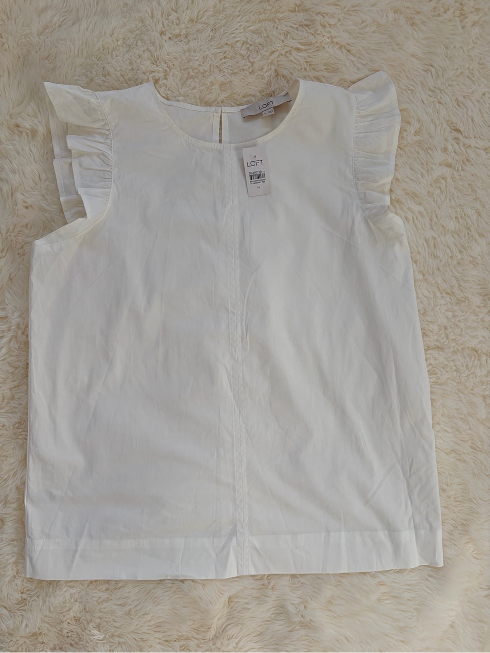 LOFT White Cotton Flutter Sleeve Top Sz M